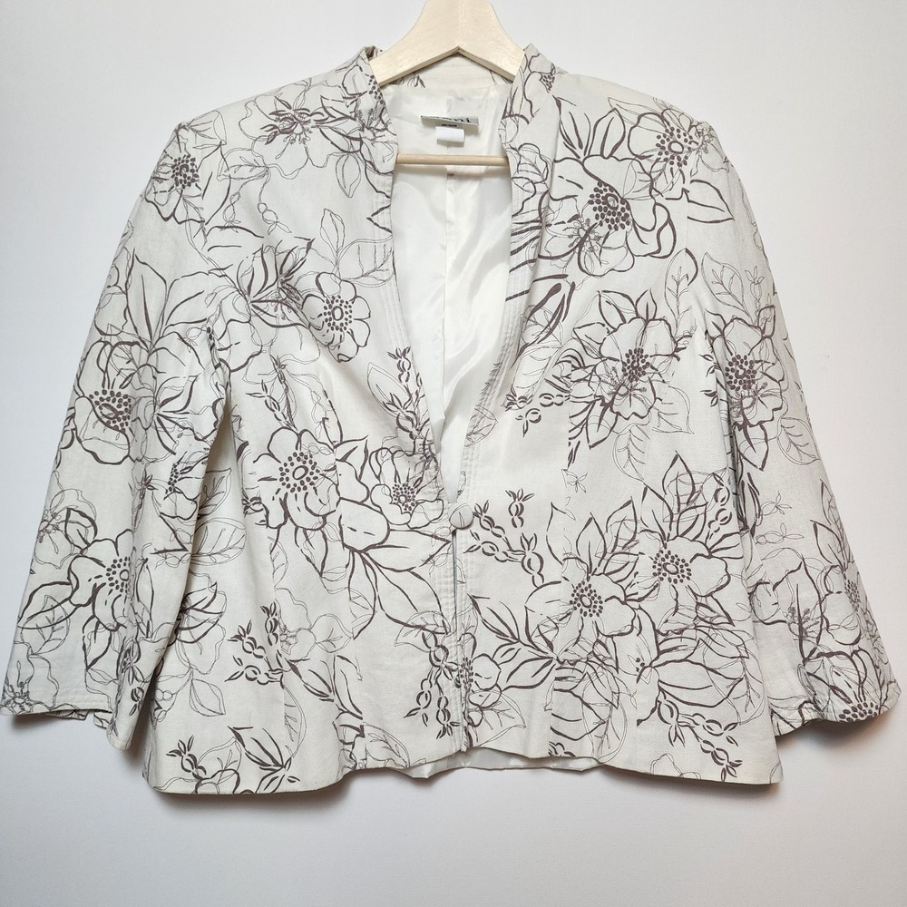 Noni Floral Print Blazer Jacket Cream Taupe Size 18
